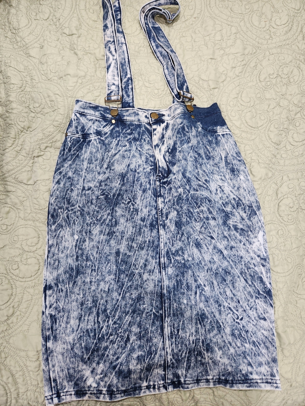 Acid-Wash Blue Denim Suspender Skirt - Unbranded